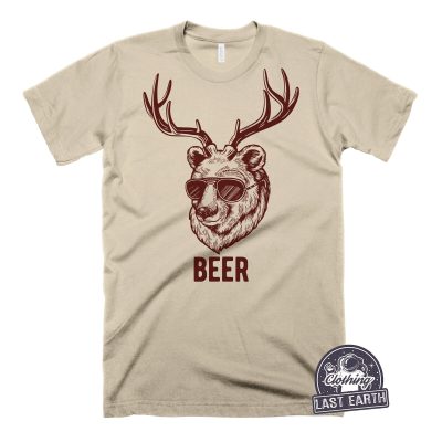 Vintage Beer Bear Deer Graphic Tee - Funny Hunting T-Shirt
