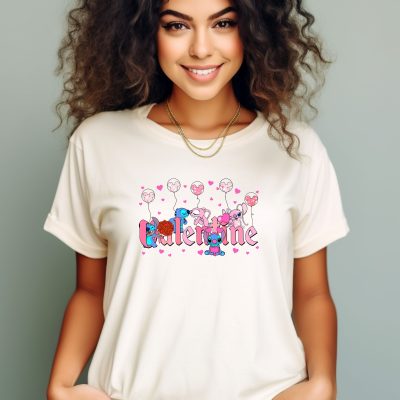 Stitch Valentine T-Shirt - Cute Cartoon Alien Design