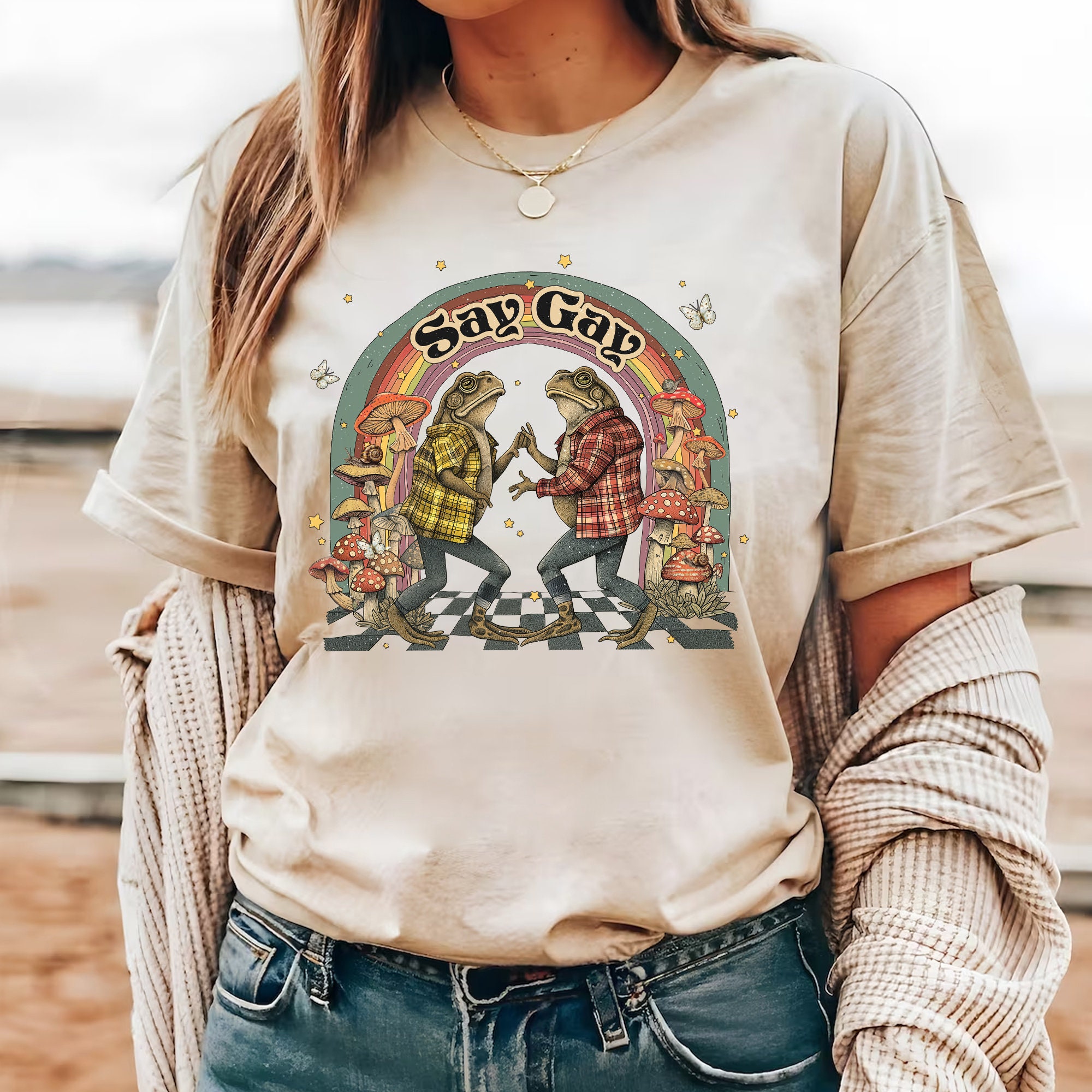 Cottagecore Frog LGBT Pride Shirt - Say Gay T-Shirt - Image 2