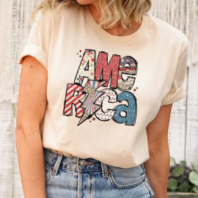 USA Floral Independence Day T-Shirt - Patriotic Women's Tee