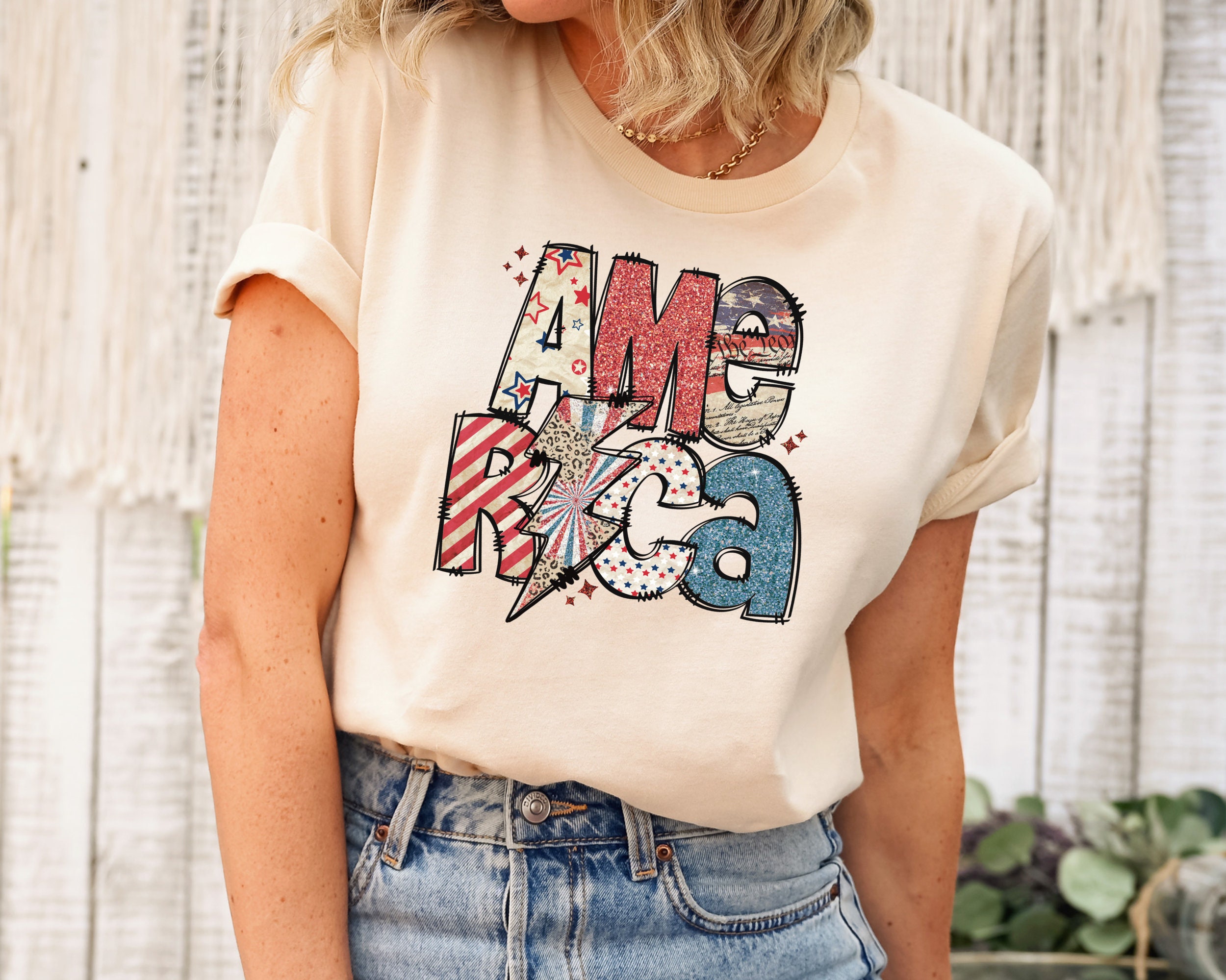 USA Floral Independence Day T-Shirt - Patriotic Women's Tee