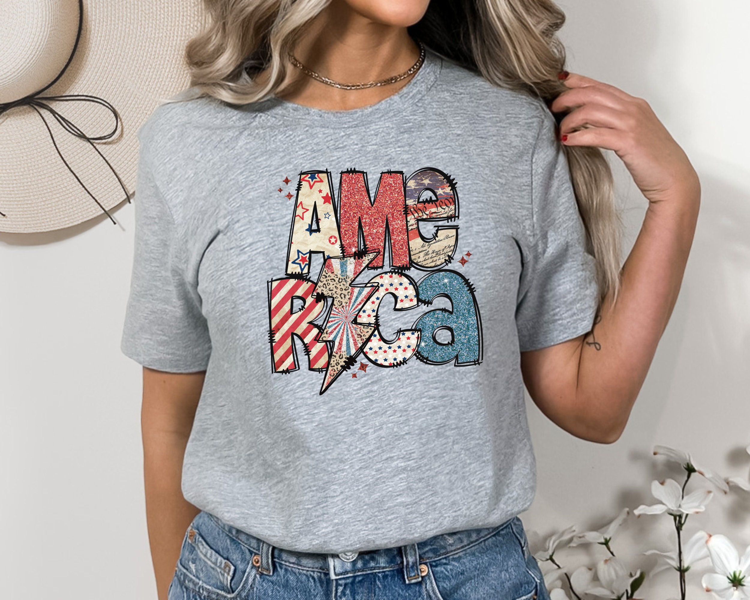 USA Floral Independence Day T-Shirt - Patriotic Women's Tee - Image 2