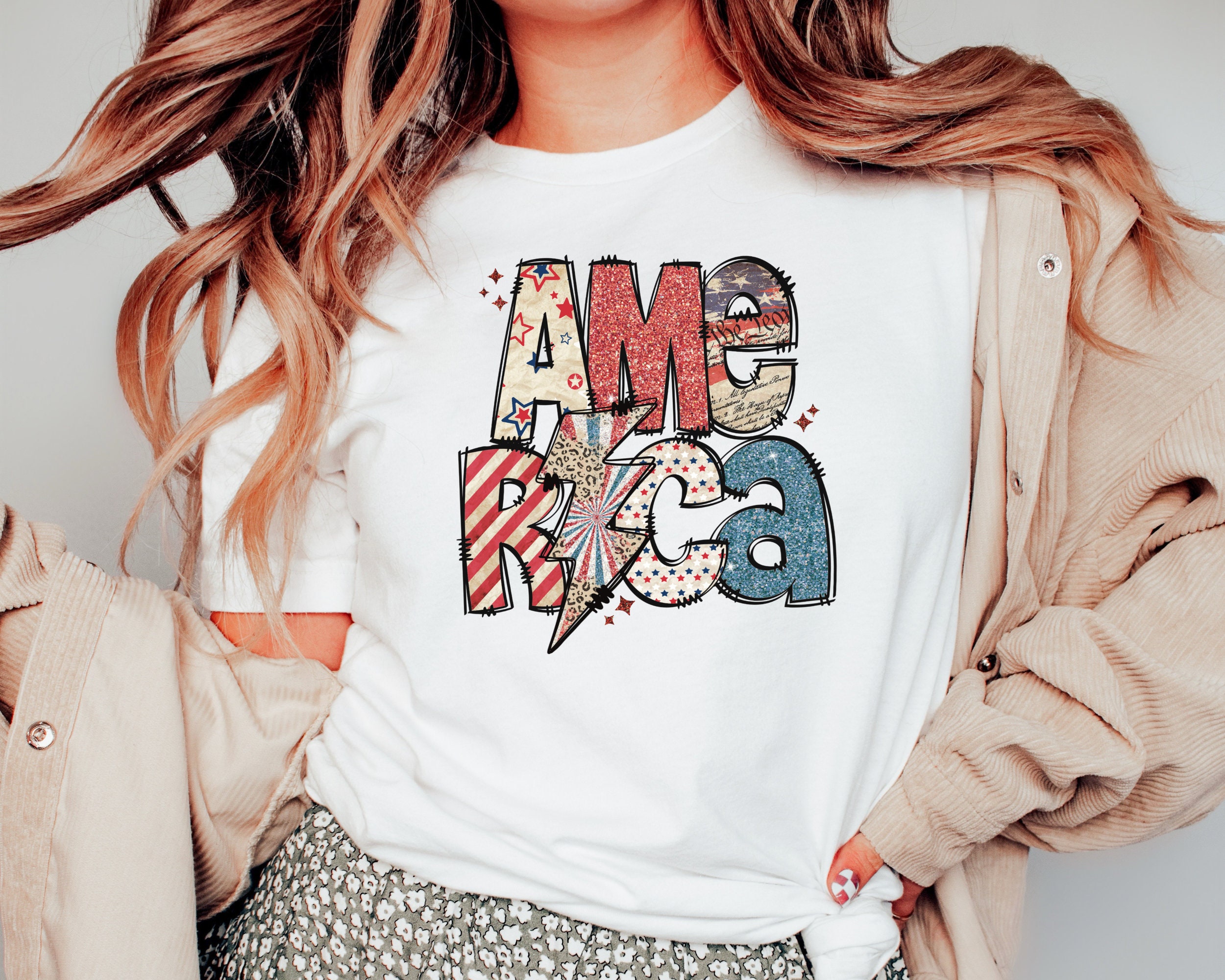 USA Floral Independence Day T-Shirt - Patriotic Women's Tee - Image 3