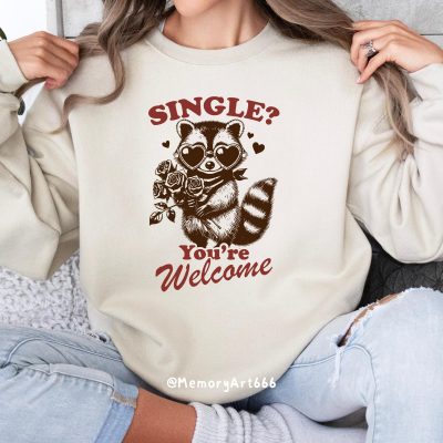 Sarcastic Anti-Valentine Raccoon T-Shirt: Funny Single Humor Design