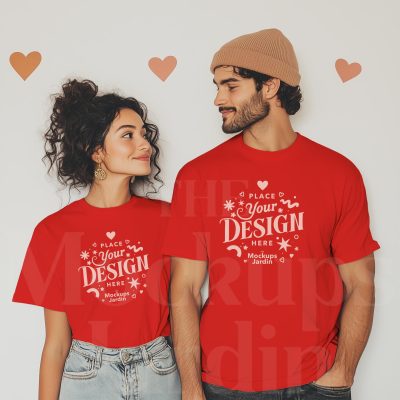 Valentine's Day Couple T-Shirts - Red Matching Tees for Couples