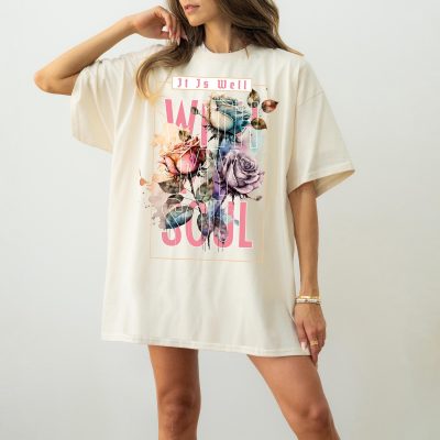 Boho Cottagecore T-Shirt: Wildflowers & It Is Well With My Soul