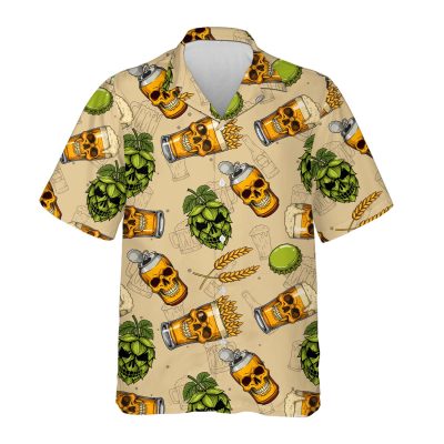 Beer Skull Hawaiian Shirt - Funny Hop & Skull Print Aloha Shirt