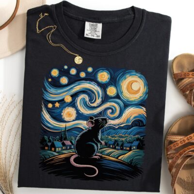 Van Gogh Rat T-Shirt: Starry Night Pet Tee for Rat Lovers