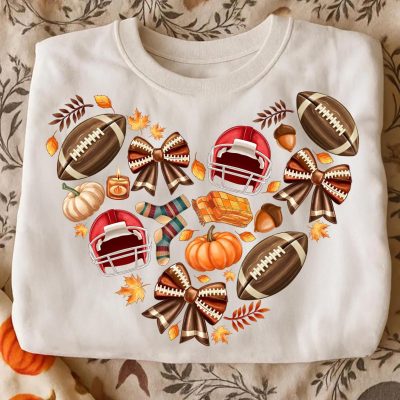 Pumpkin Football Heart T-Shirt - Fall Football Design