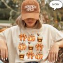 Fall Pumpkin Bow T-Shirt | Thanksgiving Coffee Coquette Tee