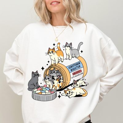 Serotonin Booster Cats Sweatshirt - Artsy Cat Lover Graphic