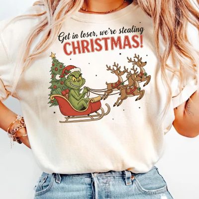 Funny Grinch Christmas Shirt - Retro Santa Sleigh Design