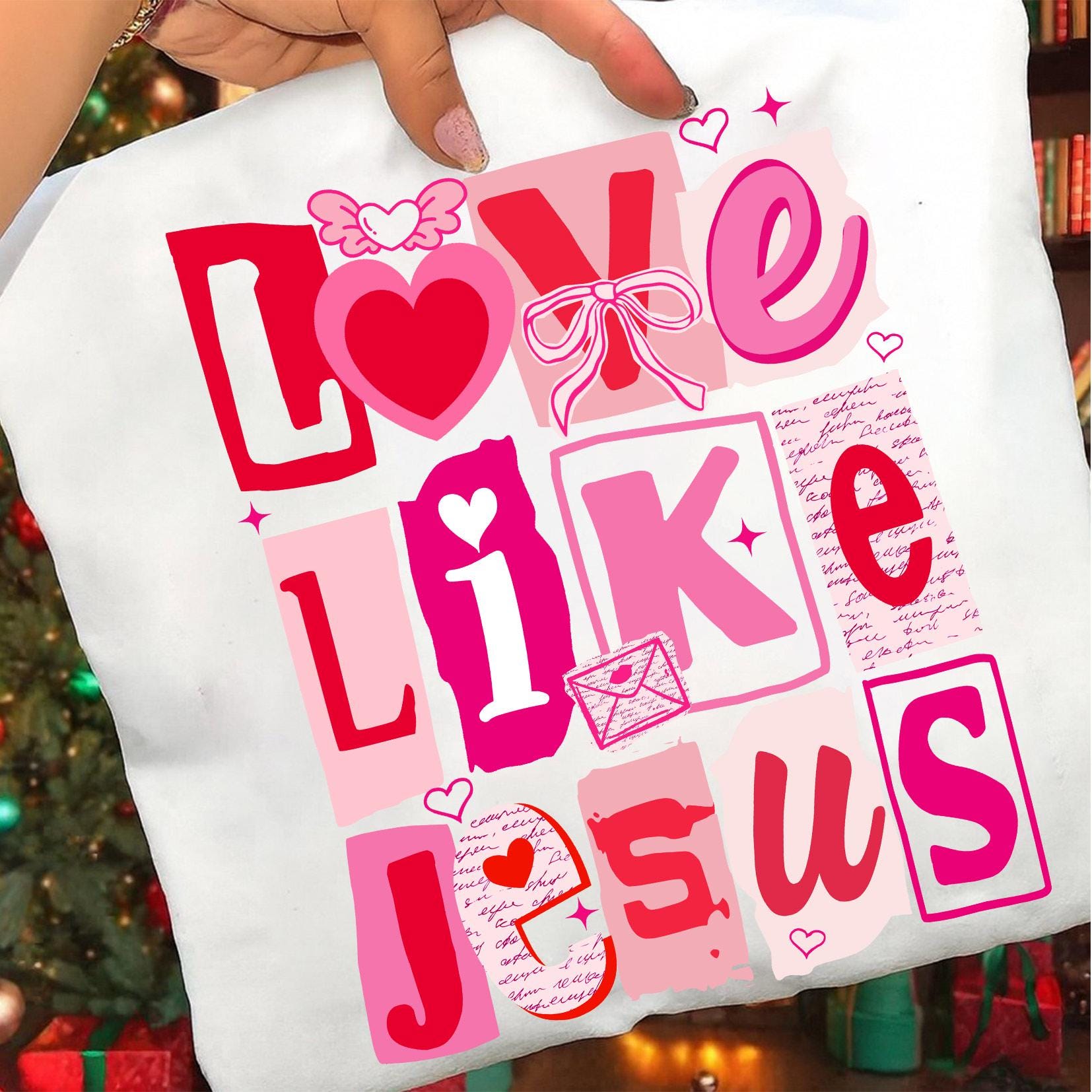 Love Like Jesus Christian Valentine Sweatshirt - Pink Design - Image 2
