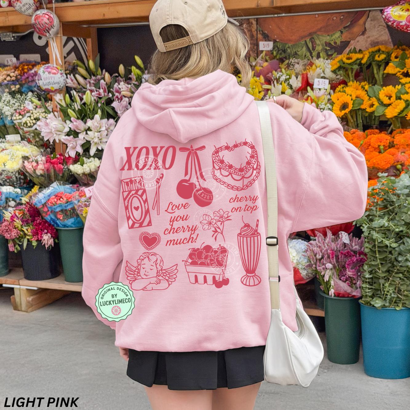 Vintage Coquette Valentine Hoodie - Cupid & XOXO Back Design