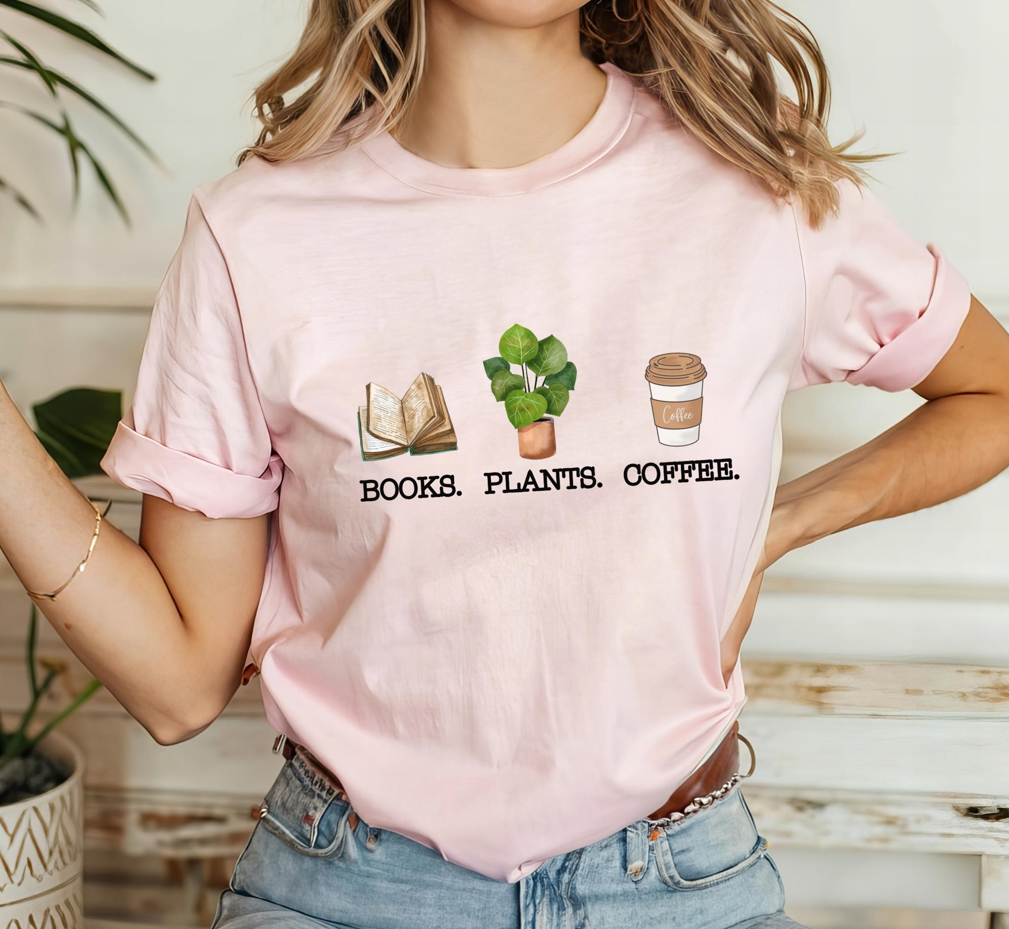 Books Plants Coffee T-Shirt for Book & Plant Lovers - Image 3