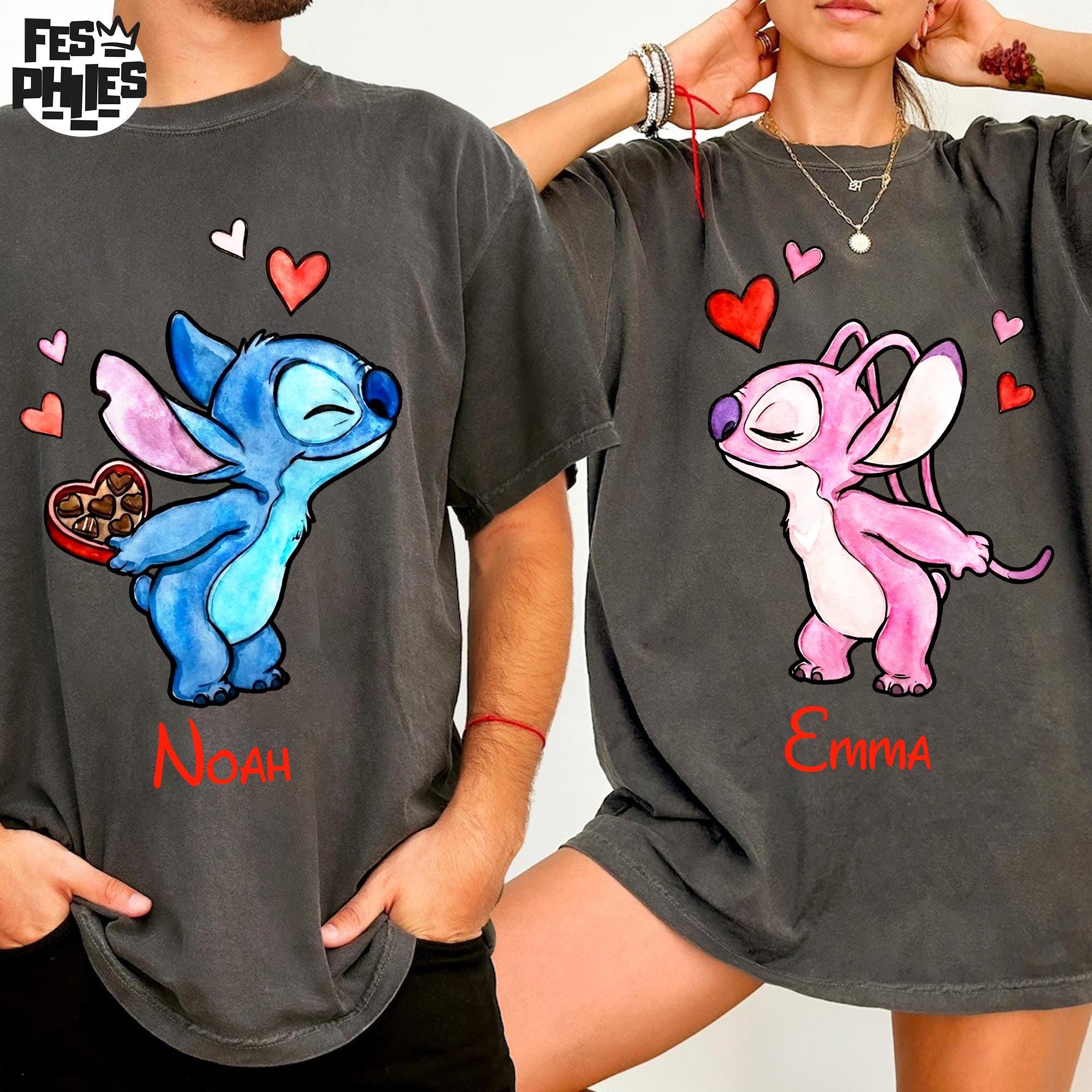 Retro Alien Couple Valentine T-Shirt - Cute Matching Design - Image 2
