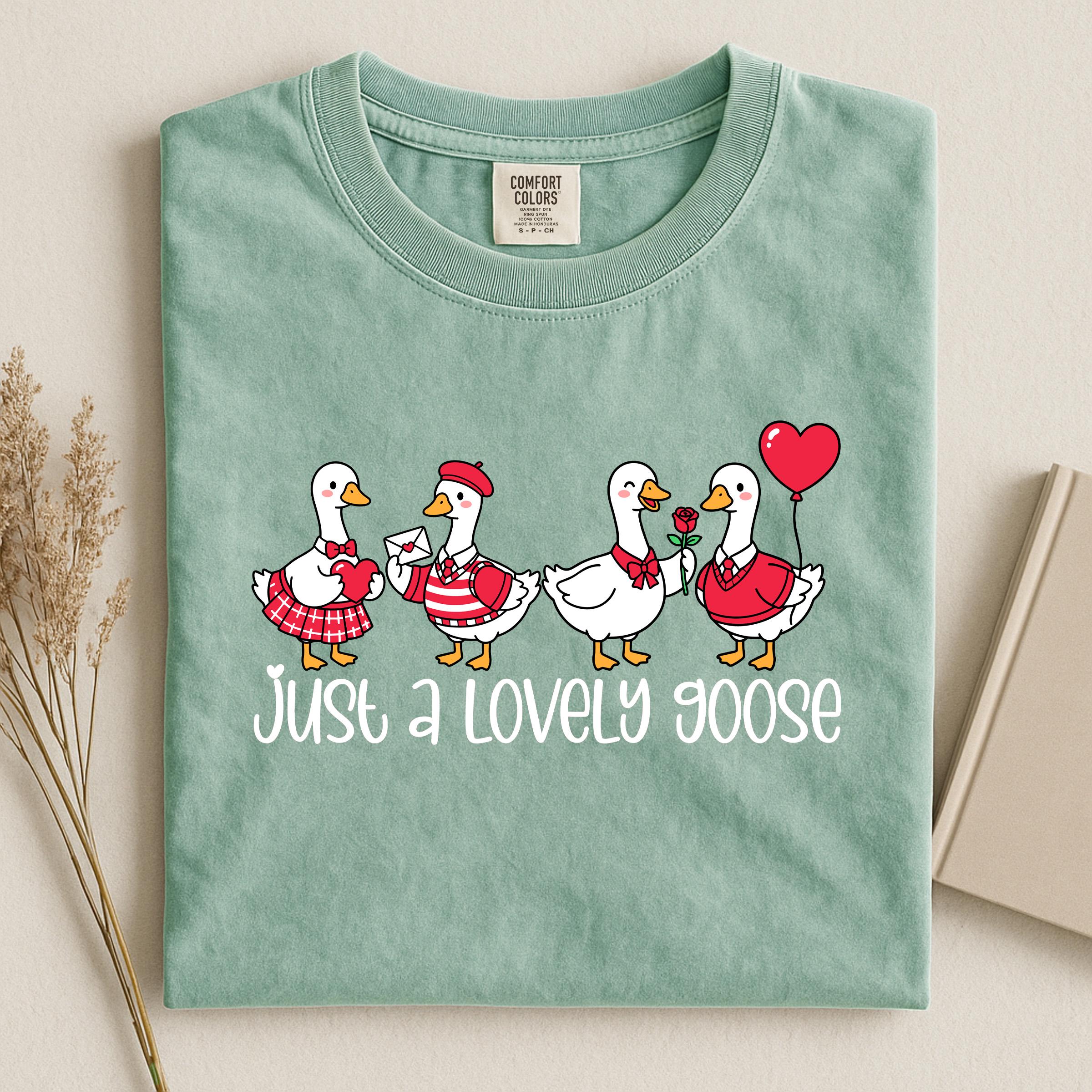 Funny Goose Valentine's Day T-Shirt - Lovey Dovey Design