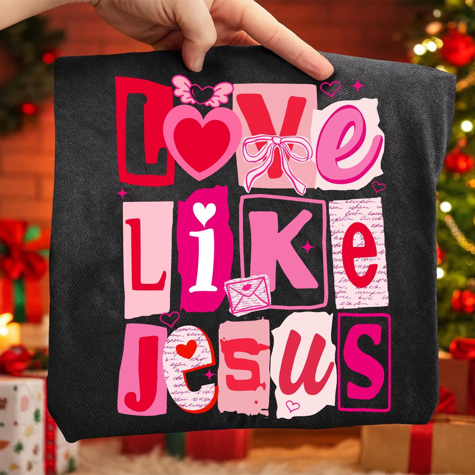 Love Like Jesus Christian Valentine Sweatshirt - Pink Design - Image 3
