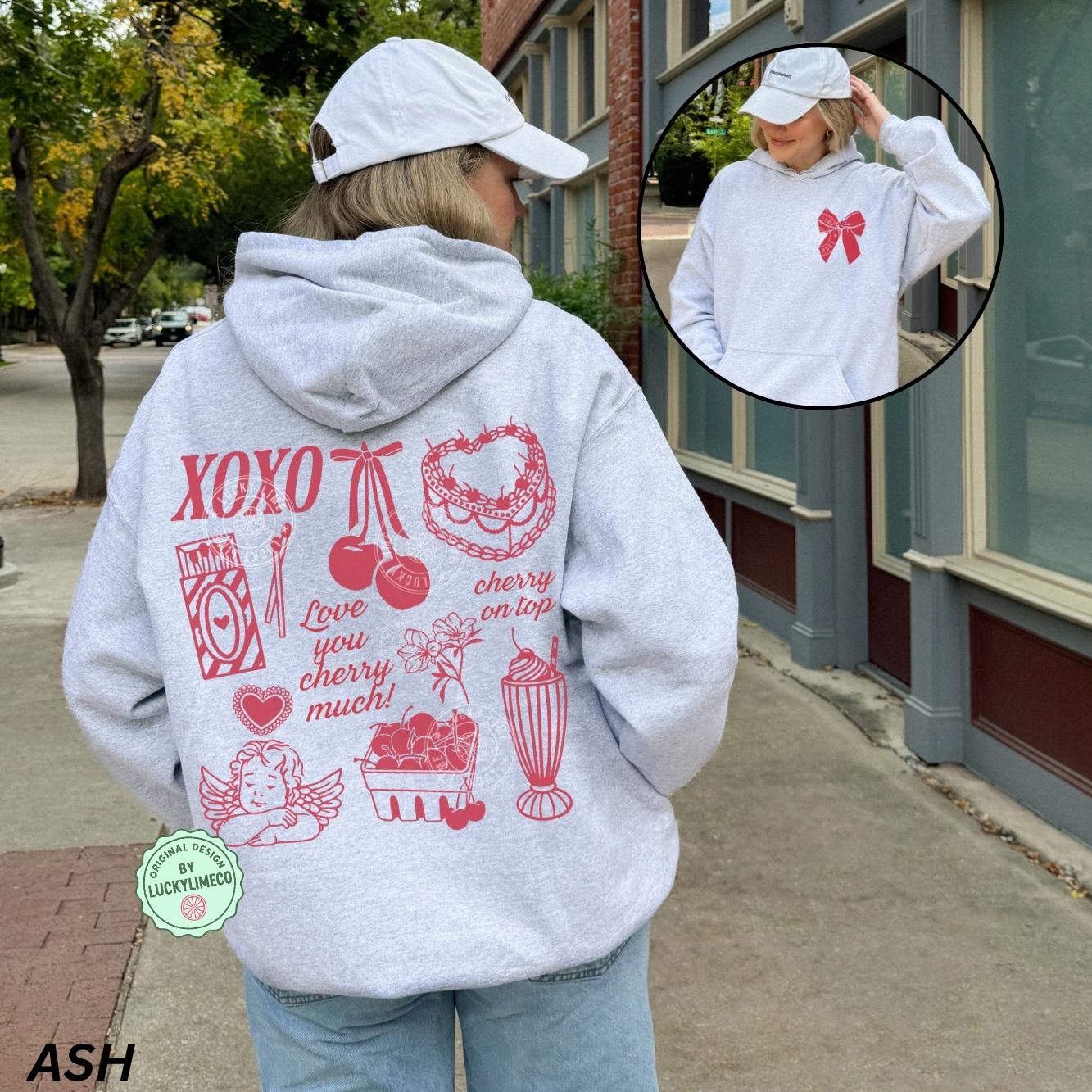 Vintage Coquette Valentine Hoodie - Cupid & XOXO Back Design - Image 2