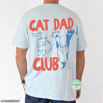 Cat Dad Club T-Shirt - Funny Cat Lover Tee with Back Design