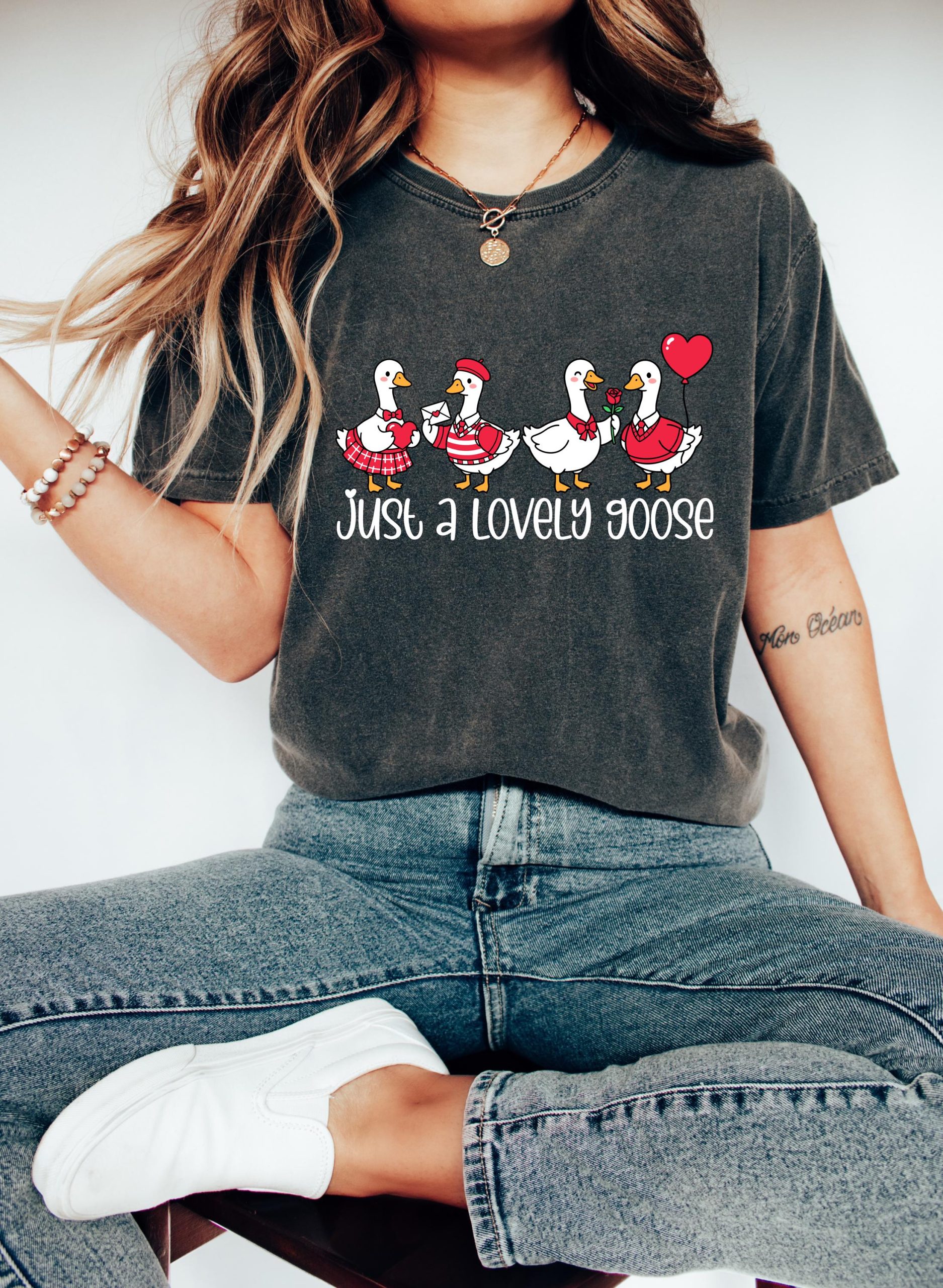 Funny Goose Valentine's Day T-Shirt - Lovey Dovey Design - Image 2