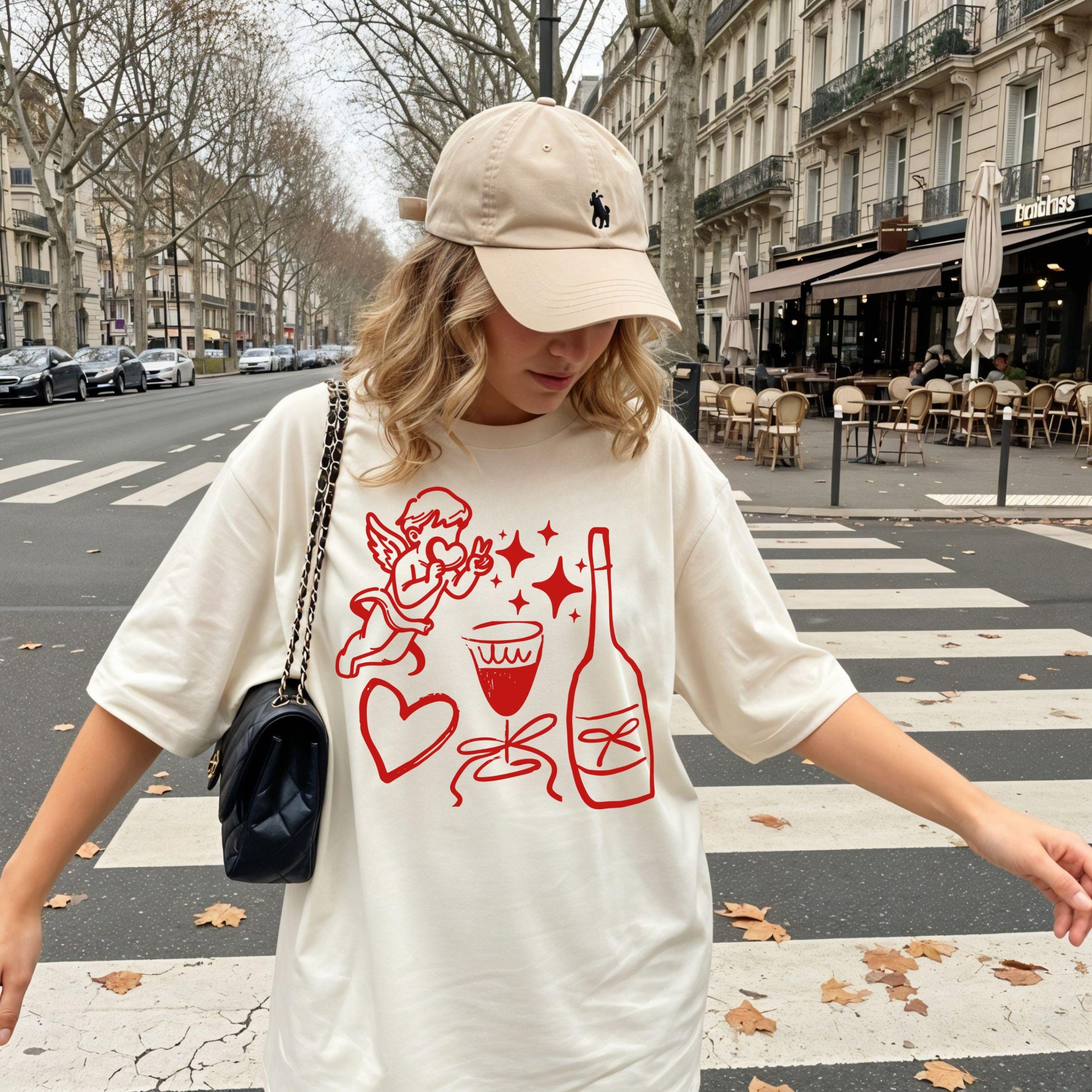 Funny Cupid Valentine T-Shirt - Wine Lover Romantic Heart Graphic Tee