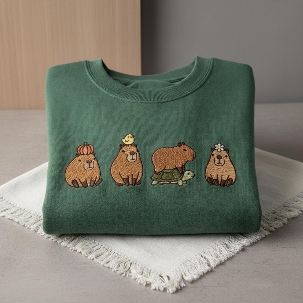 Capybara Embroidered Sweatshirt - Kawaii Animal Lover Crewneck